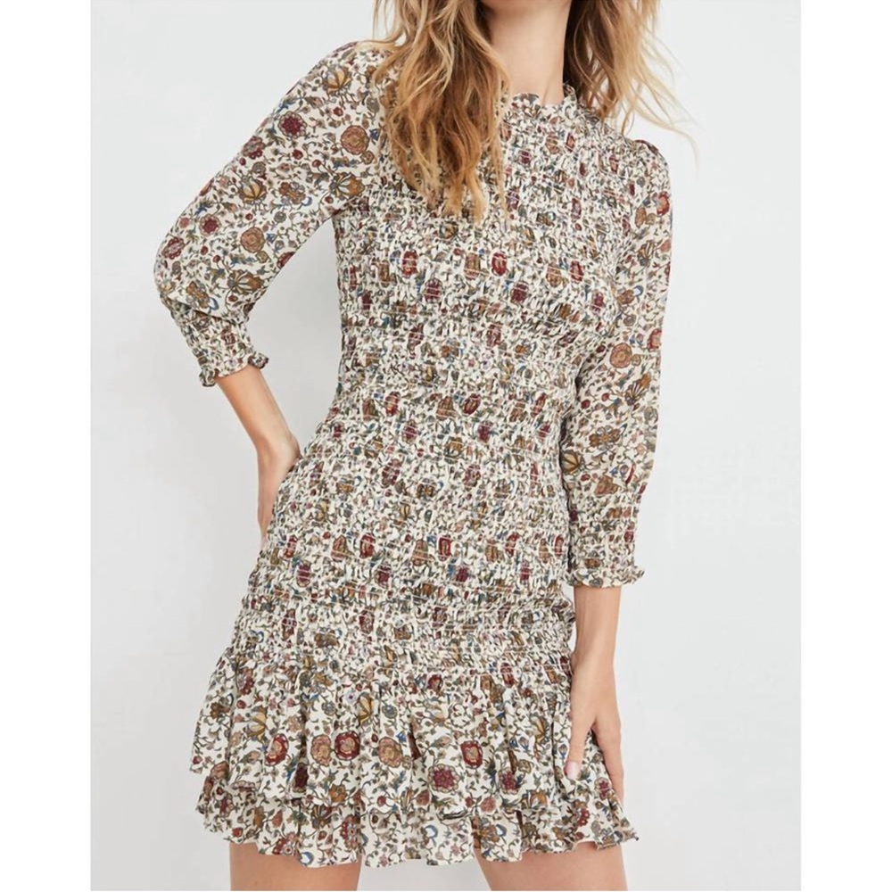 VERONICA BEARD farha dress in whitestone multi ruched ruffle size 10